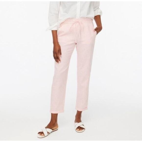 J. Crew Striped Linen Cotton Blend Drawstring Pants Women’s 10 Pink Coastal Chic - Picture 1 of 9